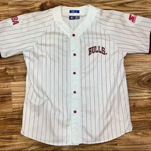 Chicago Bulls pin striped button up baseball jersey - STARTER - vintage - 1990